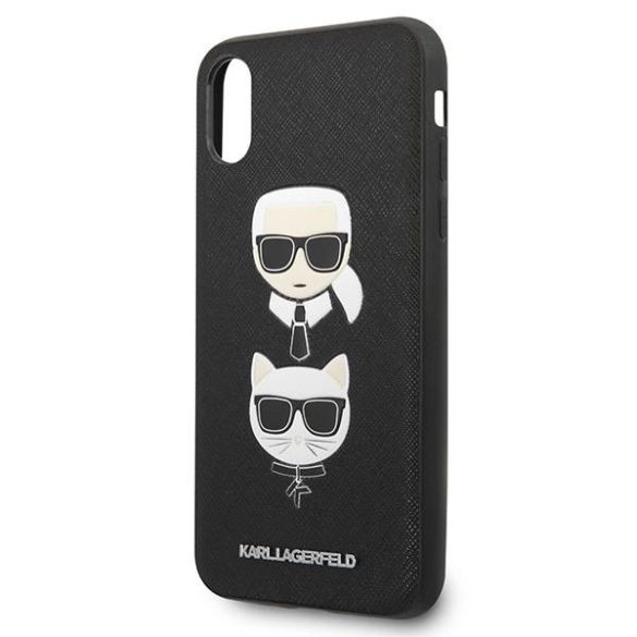 Karl Lagerfeld KLHCPXSAKICKCBK iPhone X/XS fekete keménytok Saffiano Karl&Choupette fej