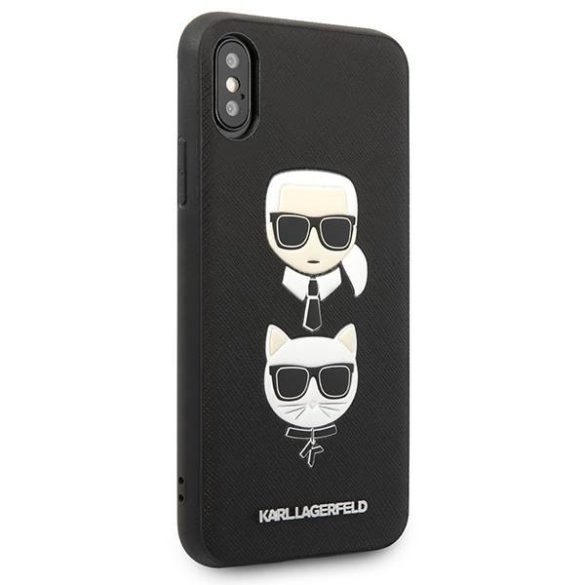 Karl Lagerfeld KLHCPXSAKICKCBK iPhone X/XS fekete keménytok Saffiano Karl&Choupette fej
