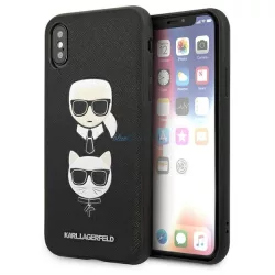  Karl Lagerfeld KLHCI65SAKICKCBK iPhone XS Max fekete keménytok Saffiano Karl&Choupette fej