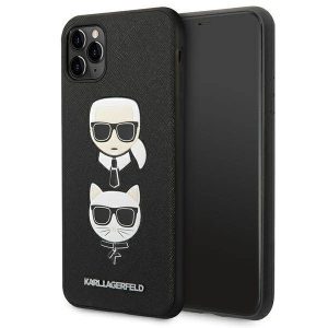 Karl Lagerfeld KLHCN65SAKICKCBK iPhone 11 Pro Max 6,5" fekete keménytok Saffiano Karl&Choupette fej