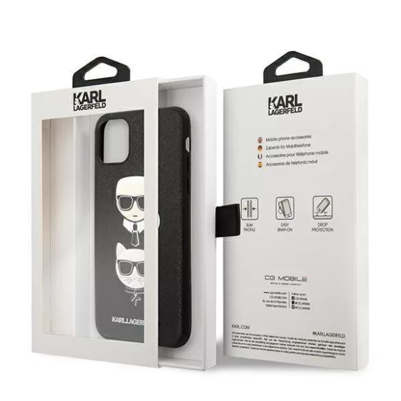Karl Lagerfeld KLHCN65SAKICKCBK iPhone 11 Pro Max 6,5" fekete keménytok Saffiano Karl&Choupette fej
