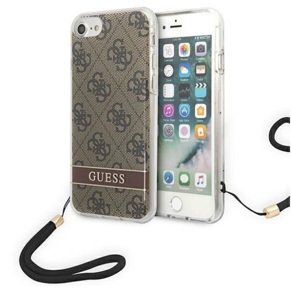 Guess GUOHCI8H4STW iPhone SE 2022 / SE 2020 / 7/ 8 barna 4G Print Strap keménytok