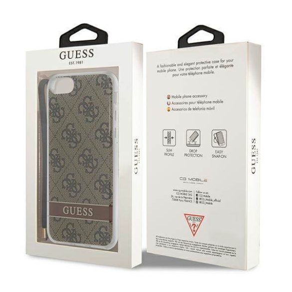 Guess GUOHCI8H4STW iPhone SE 2022 / SE 2020 / 7/ 8 barna 4G Print Strap keménytok