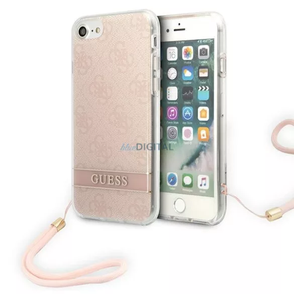Guess GUOHCI8H4STP iPhone SE 2022 / SE 2020 / 7/ 8 rózsaszín 4G Print Strap keménytok