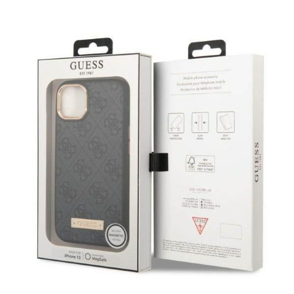 Guess GUHMP13MU4GPRK iPhone 13 / 14 / 15 6.1" fekete keménytok 4G Logo Plate MagSafe