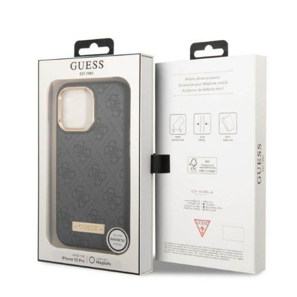 Guess GUHMP13LU4GPRK iPhone 13 Pro / 13 6,1" fekete keménytok 4G Logo Plate MagSafe