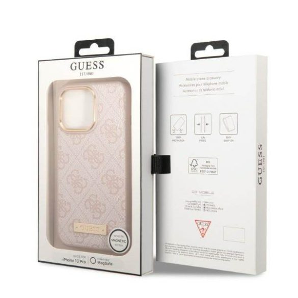 Guess GUHMP13LU4GPRP iPhone 13 Pro / 13 6,1" rózsaszín keménytok 4G Logo Plate MagSafe