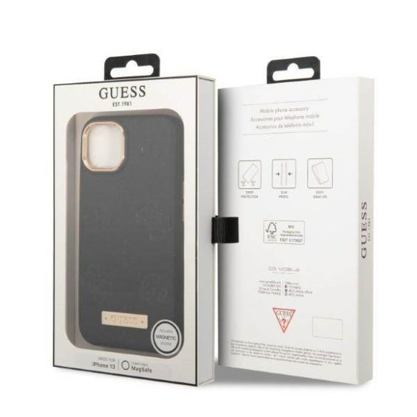 Guess GUHMP13MSAPSTK iPhone 13 / 14 / 15 6.1" fekete keménytok Peony Logo Plate MagSafe