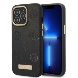   Guess GUHMP13LSAPSTK iPhone 13 Pro / 13 6,1" fekete Peony Logo Plate MagSafe keménytok