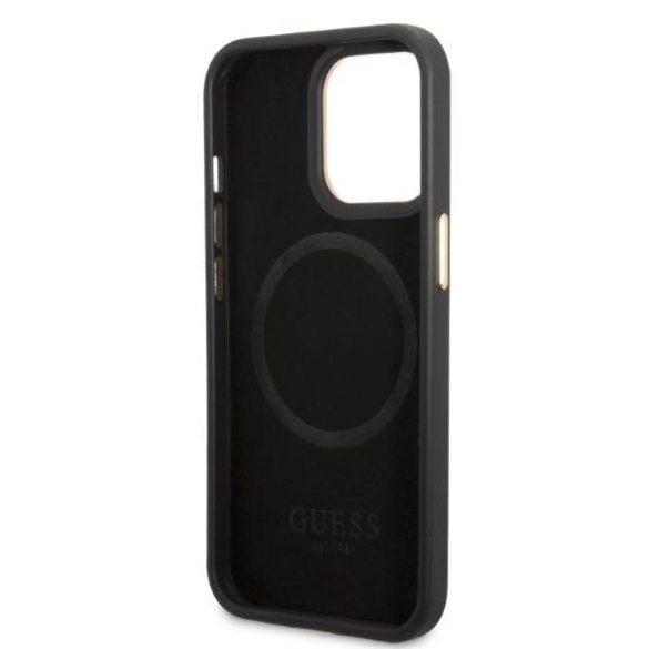 Guess GUHMP13LSAPSTK iPhone 13 Pro / 13 6,1" fekete Peony Logo Plate MagSafe keménytok