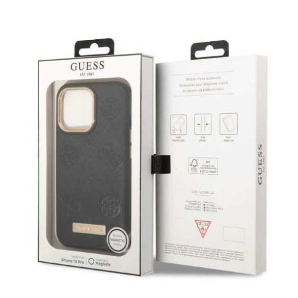 Guess GUHMP13LSAPSTK iPhone 13 Pro / 13 6,1" fekete Peony Logo Plate MagSafe keménytok