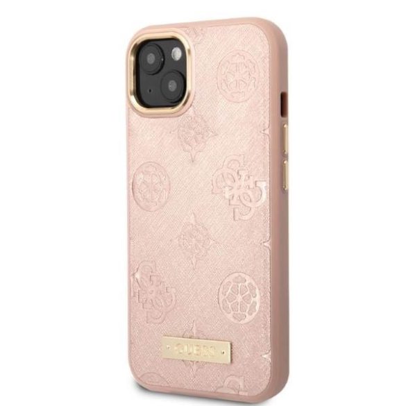 Guess GUHMP13MSAPSTP iPhone 13 / 14 / 15 6.1" rózsaszín keménytok Peony Logo Plate MagSafe