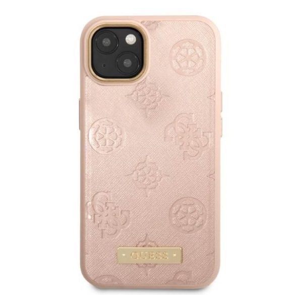 Guess GUHMP13MSAPSTP iPhone 13 / 14 / 15 6.1" rózsaszín keménytok Peony Logo Plate MagSafe