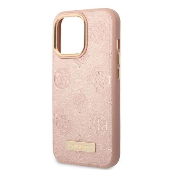 Guess GUHMP13LSAPSTP iPhone 13 Pro / 13 6,1" rózsaszín Peony Logo Plate MagSafe keménytok