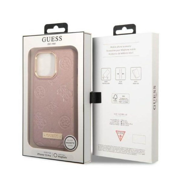 Guess GUHMP13LSAPSTP iPhone 13 Pro / 13 6,1" rózsaszín Peony Logo Plate MagSafe keménytok