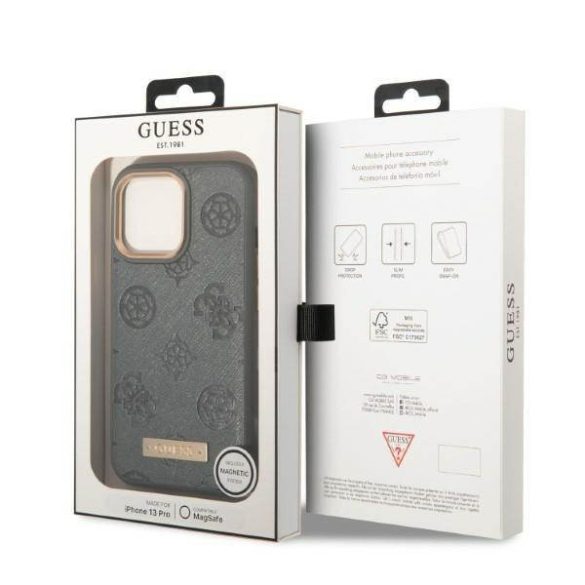 Guess GUHMP13LSAPSTG iPhone 13 Pro / 13 6,1" szürke Peony Logo Plate MagSafe keménytok