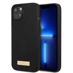   Guess GUHMP13SSPLK iPhone 13 mini 5,4" fekete szilikon Logo Plate MagSafe keménytok