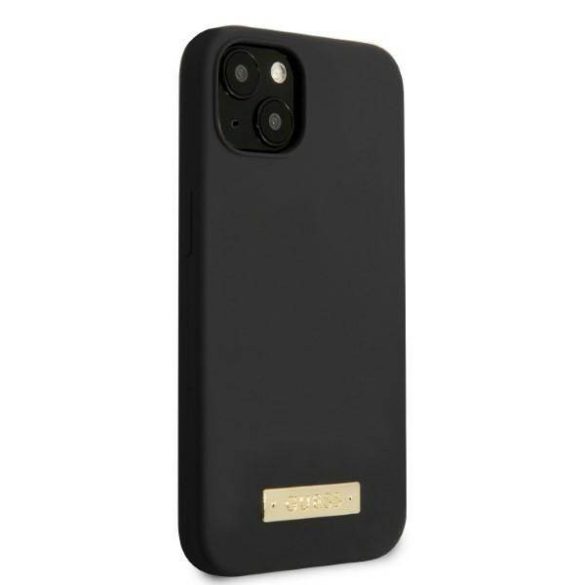Guess GUHMP13SSPLK iPhone 13 mini 5,4" fekete szilikon Logo Plate MagSafe keménytok
