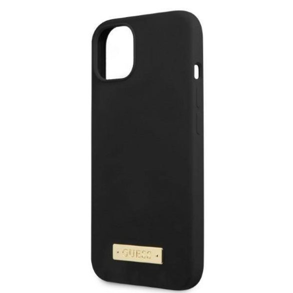 Guess GUHMP13SSPLK iPhone 13 mini 5,4" fekete szilikon Logo Plate MagSafe keménytok