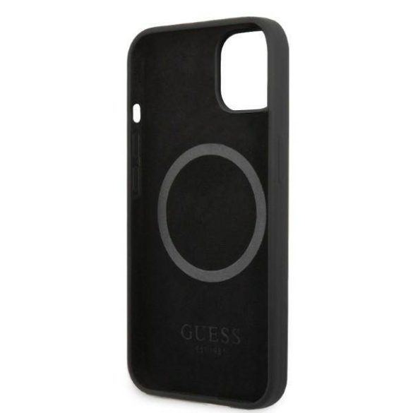 Guess GUHMP13SSPLK iPhone 13 mini 5,4" fekete szilikon Logo Plate MagSafe keménytok