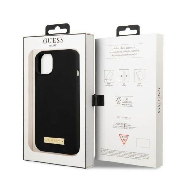 Guess GUHMP13SSPLK iPhone 13 mini 5,4" fekete szilikon Logo Plate MagSafe keménytok