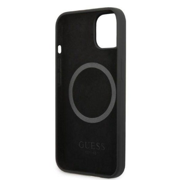 Guess GUHMP13MSPLK iPhone 13 / 14 / 15 6.1" fekete keménytok Silicone Logo Plate MagSafe