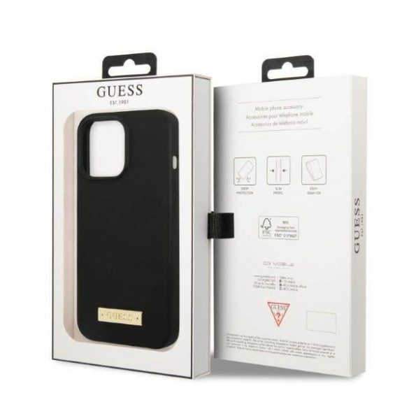 Guess GUHMP13LSPLK iPhone 13 Pro / 13 6,1" fekete szilikon Logo Plate MagSafe keménytok