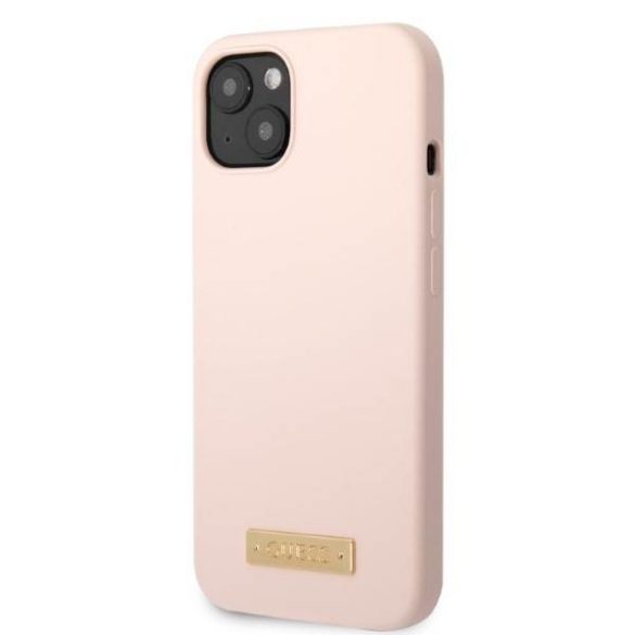 Guess GUHMP13SSBPLP iPhone 13 mini 5,4" rózsaszín szilikon Logo Plate MagSafe keménytok