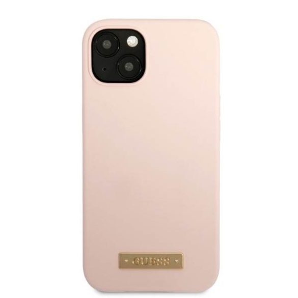 Guess GUHMP13MSBPLP iPhone 13 / 14 / 15 6.1" rózsaszín keménytok Silicone Logo Plate MagSafe