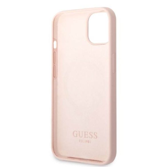 Guess GUHMP13MSBPLP iPhone 13 / 14 / 15 6.1" rózsaszín keménytok Silicone Logo Plate MagSafe