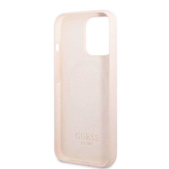 Guess GUHMP13LSPLP iPhone 13 Pro / 13 6,1" rózsaszín szilikon Logo Plate MagSafe keménytok
