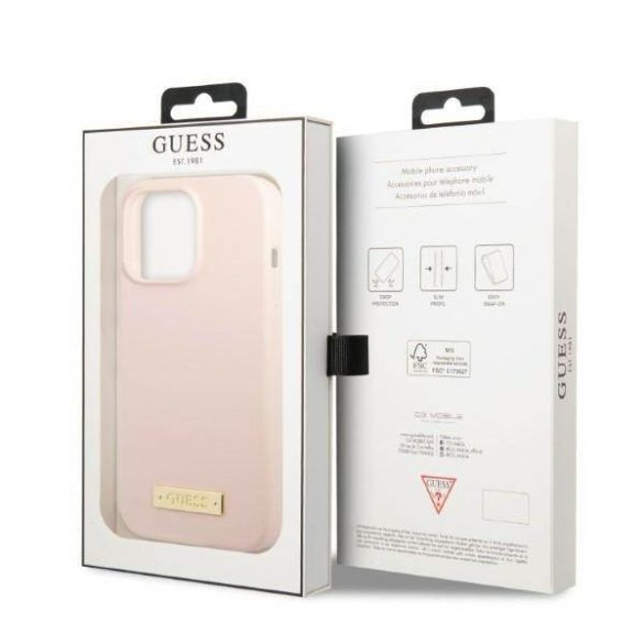 Guess GUHMP13LSPLP iPhone 13 Pro / 13 6,1" rózsaszín szilikon Logo Plate MagSafe keménytok