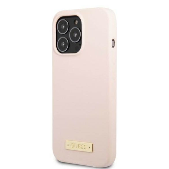 Guess GUHMP13XSPLP iPhone 13 Pro Max 6,7" rózsaszín szilikon Logo Plate MagSafe keménytok