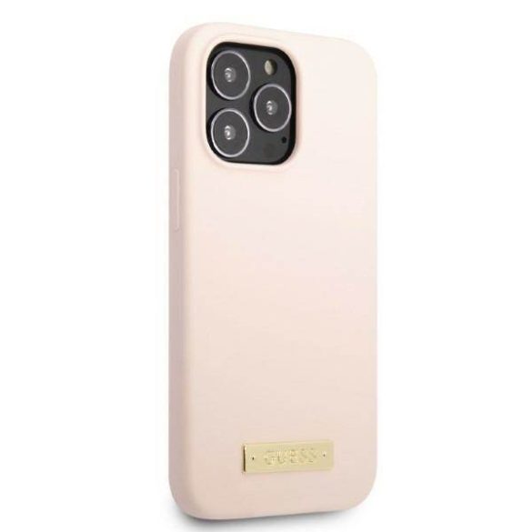 Guess GUHMP13XSPLP iPhone 13 Pro Max 6,7" rózsaszín szilikon Logo Plate MagSafe keménytok