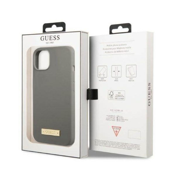 Guess GUHMP13SSPLG iPhone 13 mini 5,4" szürke szilikon 4G Logo Plate MagSafe keménytok