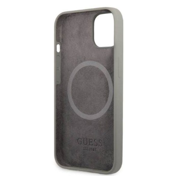 Guess GUHMP13MSPLG iPhone 13 / 14 / 15 6.1" szürke keménytok Silicone Logo Plate MagSafe