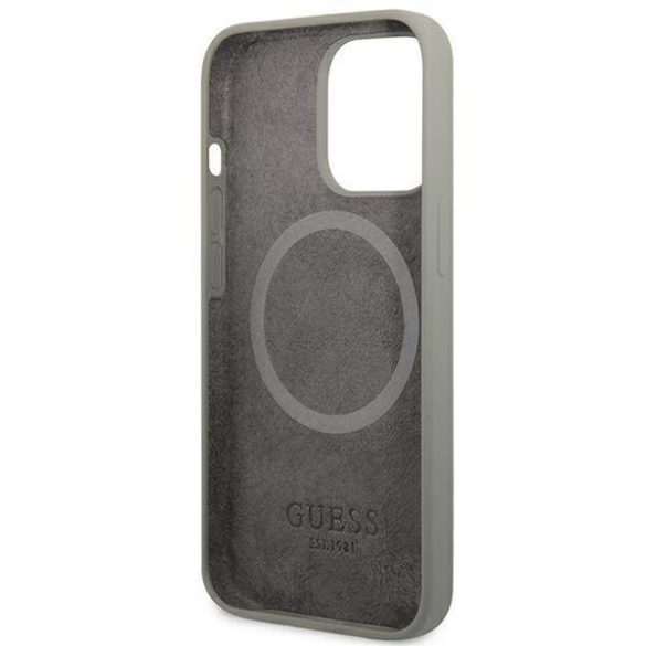 Guess GUHMP13LSPLG iPhone 13 Pro / 13 6,1" szürke szilikon Logo Plate MagSafe keménytok