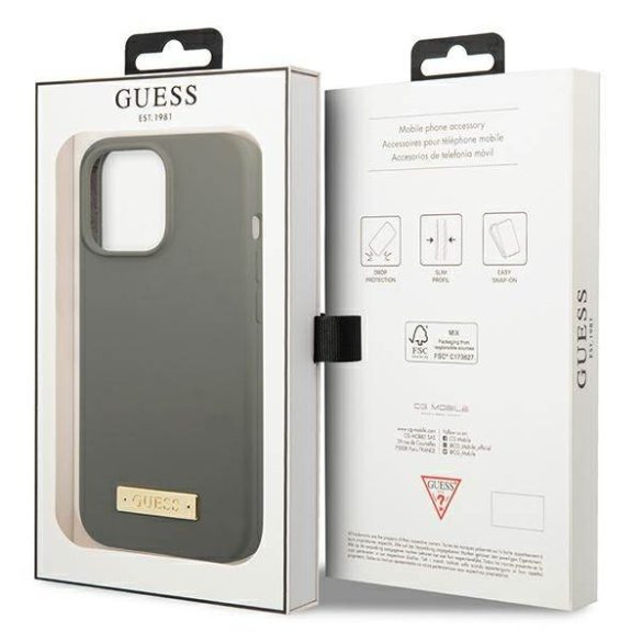 Guess GUHMP13LSPLG iPhone 13 Pro / 13 6,1" szürke szilikon Logo Plate MagSafe keménytok