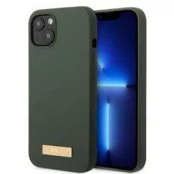   Guess GUHMP13MSBPLA iPhone 13 6.1" khaki keménytok Silicone Logo Plate MagSafe