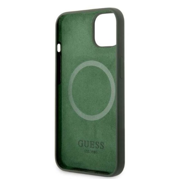 Guess GUHMP13MSBPLA iPhone 13 / 14 / 15 6.1" khaki keménytok Silicone Logo Plate MagSafe