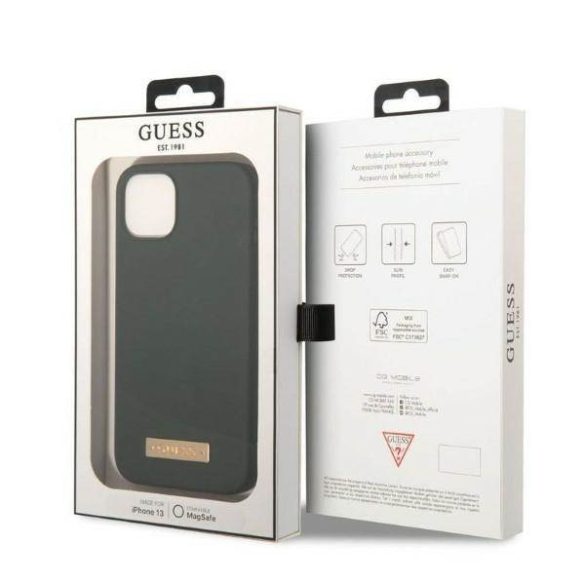 Guess GUHMP13MSBPLA iPhone 13 / 14 / 15 6.1" khaki keménytok Silicone Logo Plate MagSafe