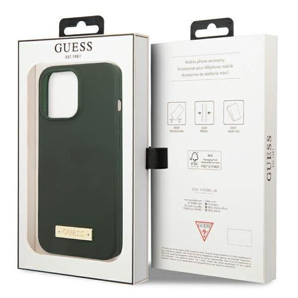 Guess GUHMP13LSPLA iPhone 13 Pro / 13 6,1" keki szilikon Logo Plate MagSafe keménytok