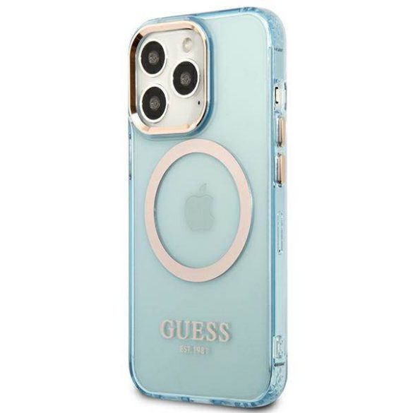 Guess GUHMP13LHTCMB iPhone 13 Pro / 13 6,1" kék áttetsző keménytok arany kontúrral MagSafe