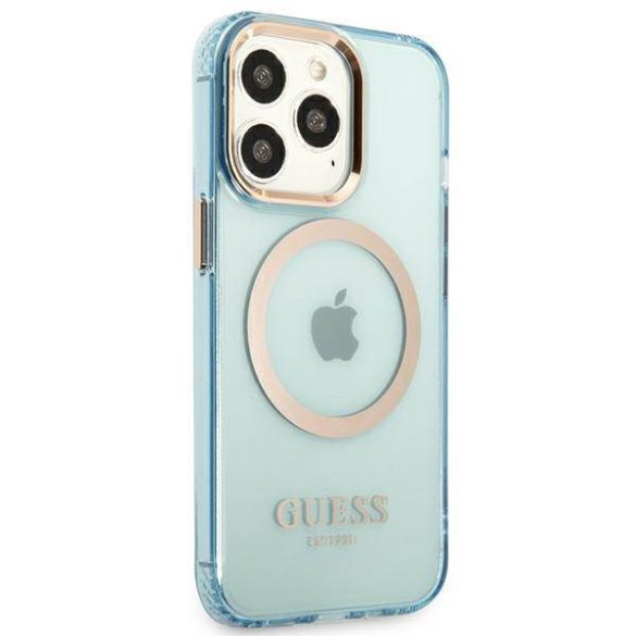 Guess GUHMP13LHTCMB iPhone 13 Pro / 13 6,1" kék áttetsző keménytok arany kontúrral MagSafe