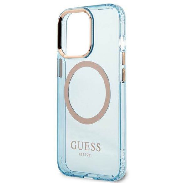 Guess GUHMP13LHTCMB iPhone 13 Pro / 13 6,1" kék áttetsző keménytok arany kontúrral MagSafe