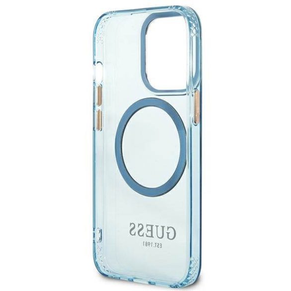 Guess GUHMP13LHTCMB iPhone 13 Pro / 13 6,1" kék áttetsző keménytok arany kontúrral MagSafe