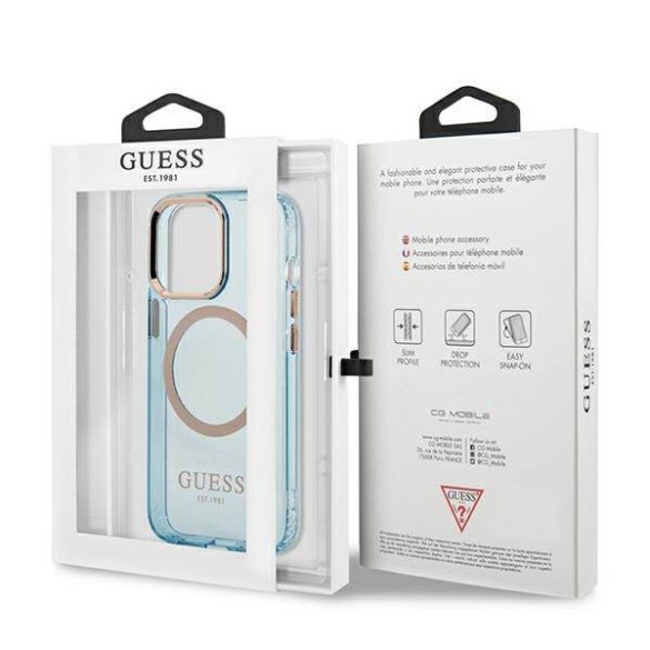 Guess GUHMP13LHTCMB iPhone 13 Pro / 13 6,1" kék áttetsző keménytok arany kontúrral MagSafe