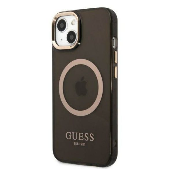 Guess GUHMP13MHTCMK iPhone 13 / 14 / 15 6.1" fekete keménytok arany kontúrú áttetsző MagSafe