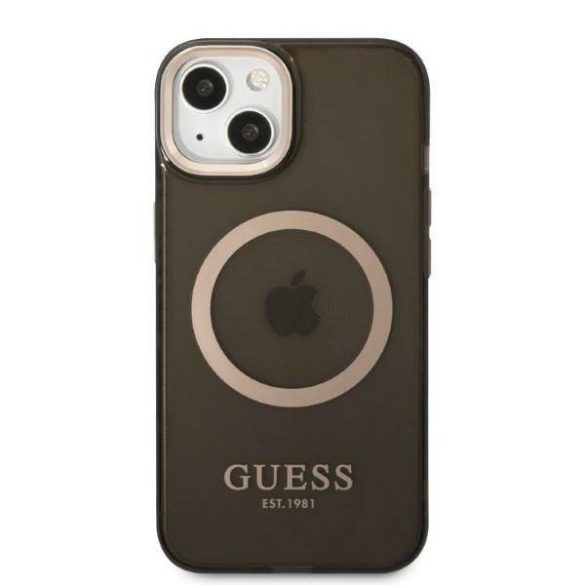 Guess GUHMP13MHTCMK iPhone 13 / 14 / 15 6.1" fekete keménytok arany kontúrú áttetsző MagSafe