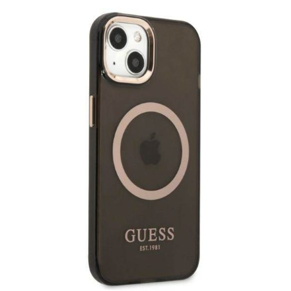 Guess GUHMP13MHTCMK iPhone 13 / 14 / 15 6.1" fekete keménytok arany kontúrú áttetsző MagSafe